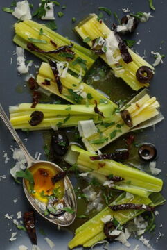 Leeks doused in some vinaigrette