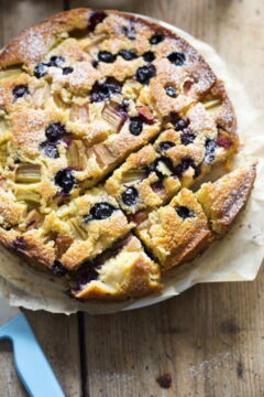 Rhubarb and blueberry cake