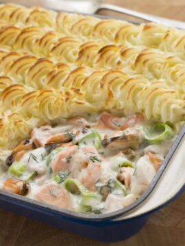 Salmon and leek shepherd’s pie