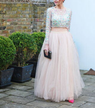 Going to a formal event? Try wearing a full length tulle skirt with a beautiful sequin top. You will shine like a princess.