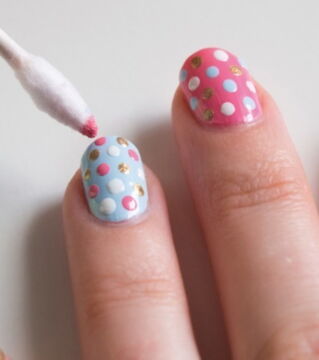 Use a cotton swab to add fun designs on your nails.