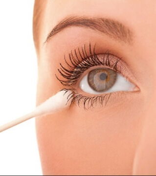 Whenever you need to add creams or makeup close to the eye you should use a cotton swab for precision.