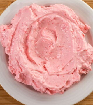 Spread: Taramasalata spread (made from fish eggs) can come in many colours. Most often they are pink because food dye was added.