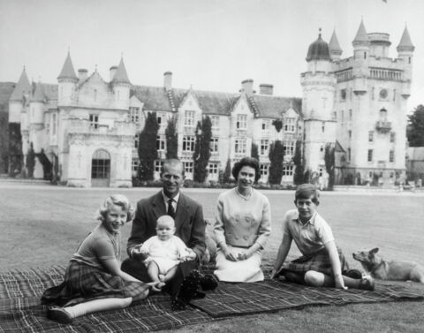 Prince Charles with Prince Philip and Queen Elizabeth II, Princess Anne and Prince Andrew at Balmoral castle in 1960.