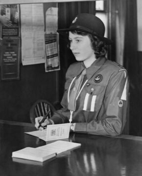 At the age of 16, Princess Elizabeth registers for war service under the Ministry of Labour's Youth Registration Scheme in 1942.