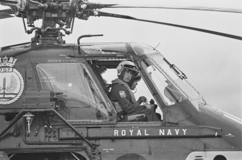 The Prince of Wales carrying out his helicopter pilot training at the Royal Naval Air Station in 1974.