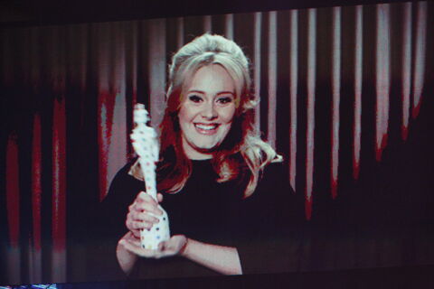 Adele accepts her BRIT Award via Video