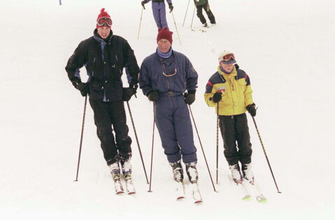 Prince Charles with Prince William and Prince Harry skiing at Whistler Mountain Resort in 1998.