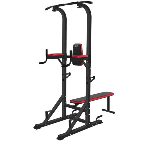Ce banc de musculation ISE est surtout une station de traction qui dispose d'une barre fixe et d'un support pour dips. Mais le banc tout en bas permet également de travailler avec des poids classiques. Prix : 149,99 euros au lieu de 189,99.