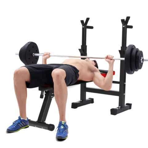 Le banc de musculation Ancheer avec support de barre est pratique pour les amateurs de développé couché. Prix : 68,99 euros.
