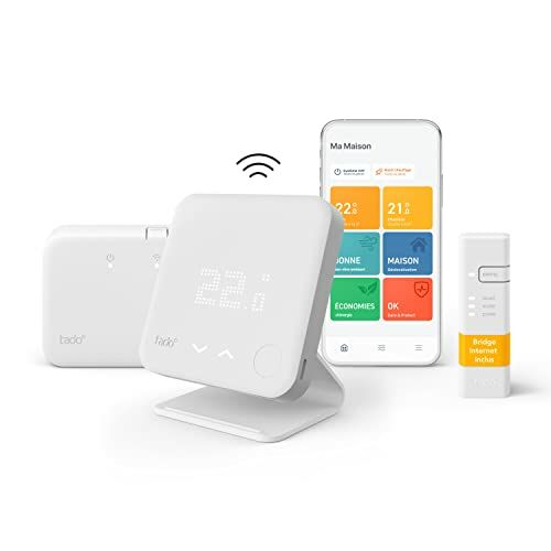 Image de tado° Kit de Démarrage Thermostat Connecté et Intelligent sans fil V3+ – Thermostat programmable pour chaudière – Support inclus – Compatible avec Alexa, Google Assistant et Siri