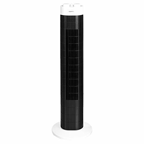 Image de Amazon Basics Ventilateur tour portable, oscillant, 3 vitesses avec minuteur, 45 W, Blanc