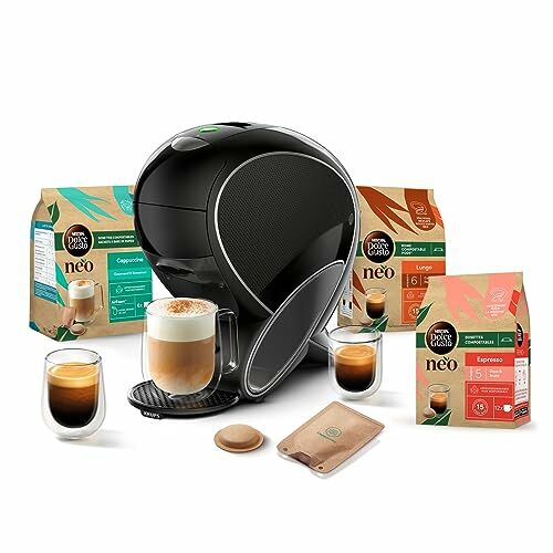 Image de Dolce Gusto NEO Krups Machine à café + 3 boites de dosettes compostables (Espresso, Lungo, Cappuccino), Cafetière multi-boissons connectée YY5242FD