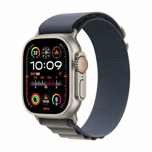 Image de Apple Watch Ultra 2 (49 mm GPS + Cellular) Smartwatch avec boîtier en titane robuste et Boucle Alpine bleu - Medium. Suivi de l’activité physique, GPS haute précision, bouton Action, neutre en carbone